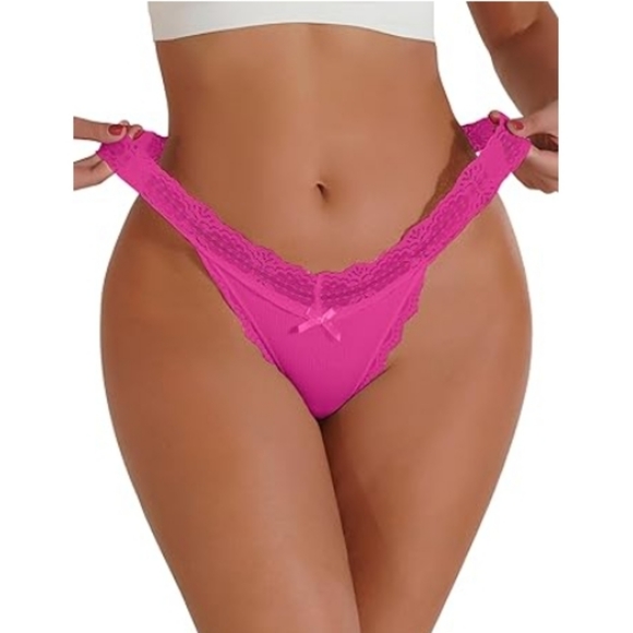 Milumia Women Sexy Panties Lace Cut Out Thongs Mid Waist Underwear Hot Pink - Picture 7 of 8